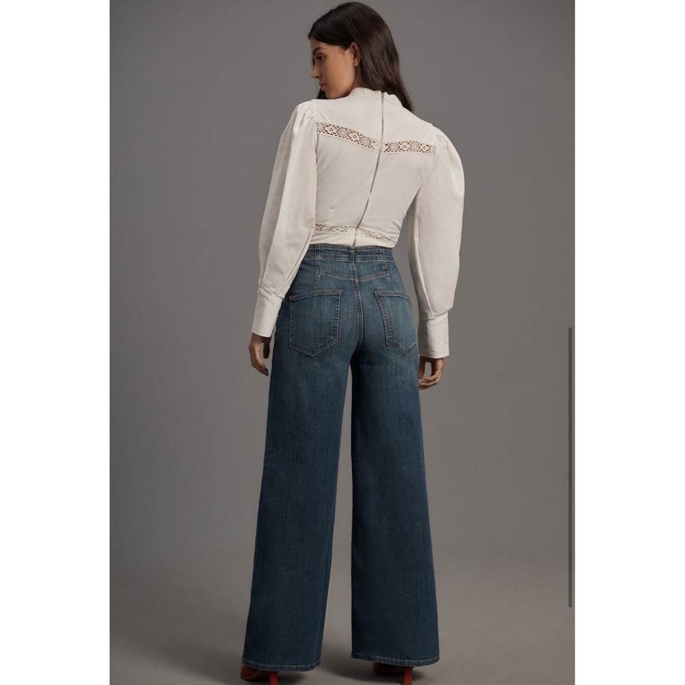 Pilcro Wide Leg Jeans Women's Size 29 High Rise Panel‎ Front Dark Wash Denim - Picture 2 of 9